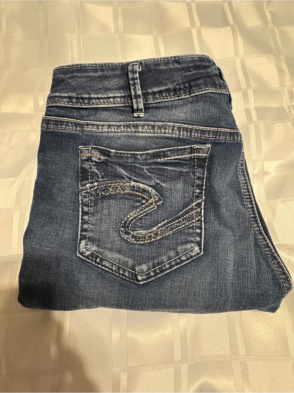 Silver Jeans Straight Leg Dark Blue Denim with Curved Pocket Stitching